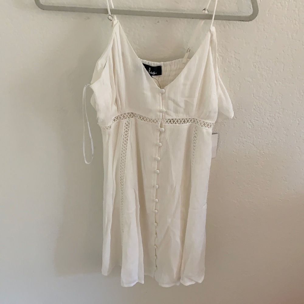 Cream eyelet button up off shoulder lulu dress